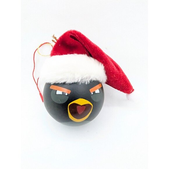 Christmas ornament Hanging black Bomb bird ball santa Angry Hat Almost 3" - Picture 2 of 6
